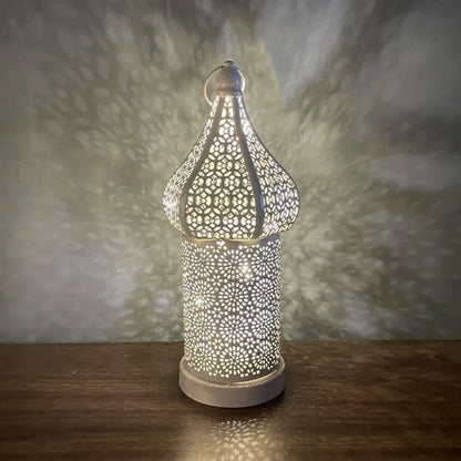 Home Ornament Iron Art Moroccan Night Light Hollow Battery Powered Ramadan LED Light Vintage Masjid Lantern Mosque