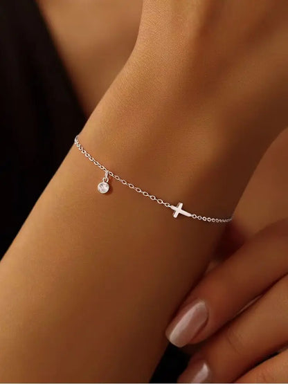 925 Sterling Silver Elegant Cross Shaped Zircon Bracelet For Women Anniversary Party Fashion High Quality Fine Jewelry Gifts