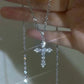 Zircon Cross Pendant Necklace, Silver Thin Chain for Women, Punk Style Party Birthday Jewelry Gift
