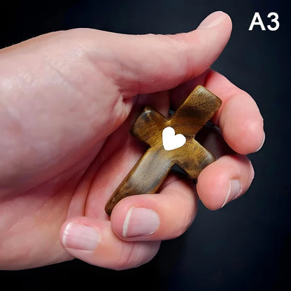 1pc Wooden Crucifix Comfort Holding Cross Pocket Small Size Handheld Christian Prayer Cross Stress Relief Encouragement Gift