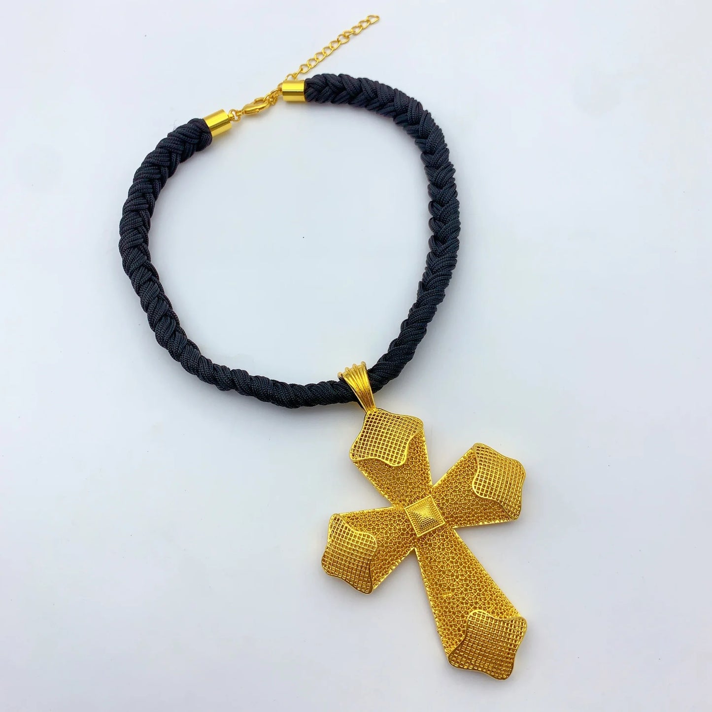 Dubai Gold Color Cross Pendant Jewelry for Women Man African Twisted Chain Wedding Party Ethiopian Eritrea Gift
