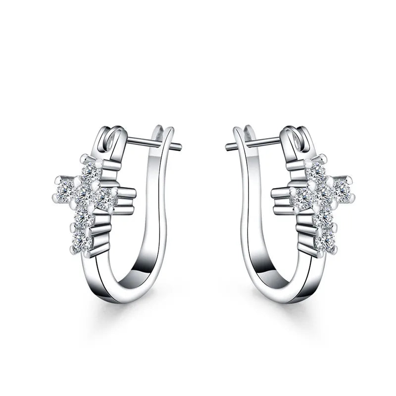 925 Sterling Silver Beautiful Cross Zircon Earrings For Women Fashion Charm Wedding Gifts Jewelry