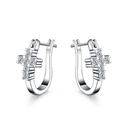 925 Sterling Silver Beautiful Cross Zircon Earrings For Women Fashion Charm Wedding Gifts Jewelry