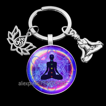 2023 Indian Buddha Meditation 7 Chakra Mandala Key Holder for Keys Psychedelic Yoga Keychain Ornament
