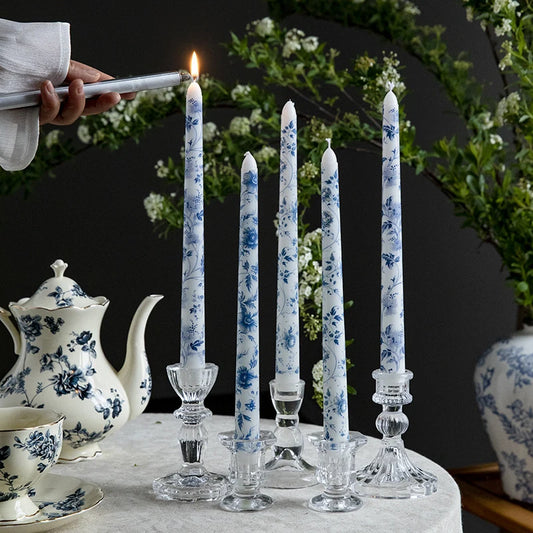 2pcs/set Scented Candles Chinese Hand-painted Blue And White Porcelain Long Candle Soy Wax Candles Party Wedding Home Decor