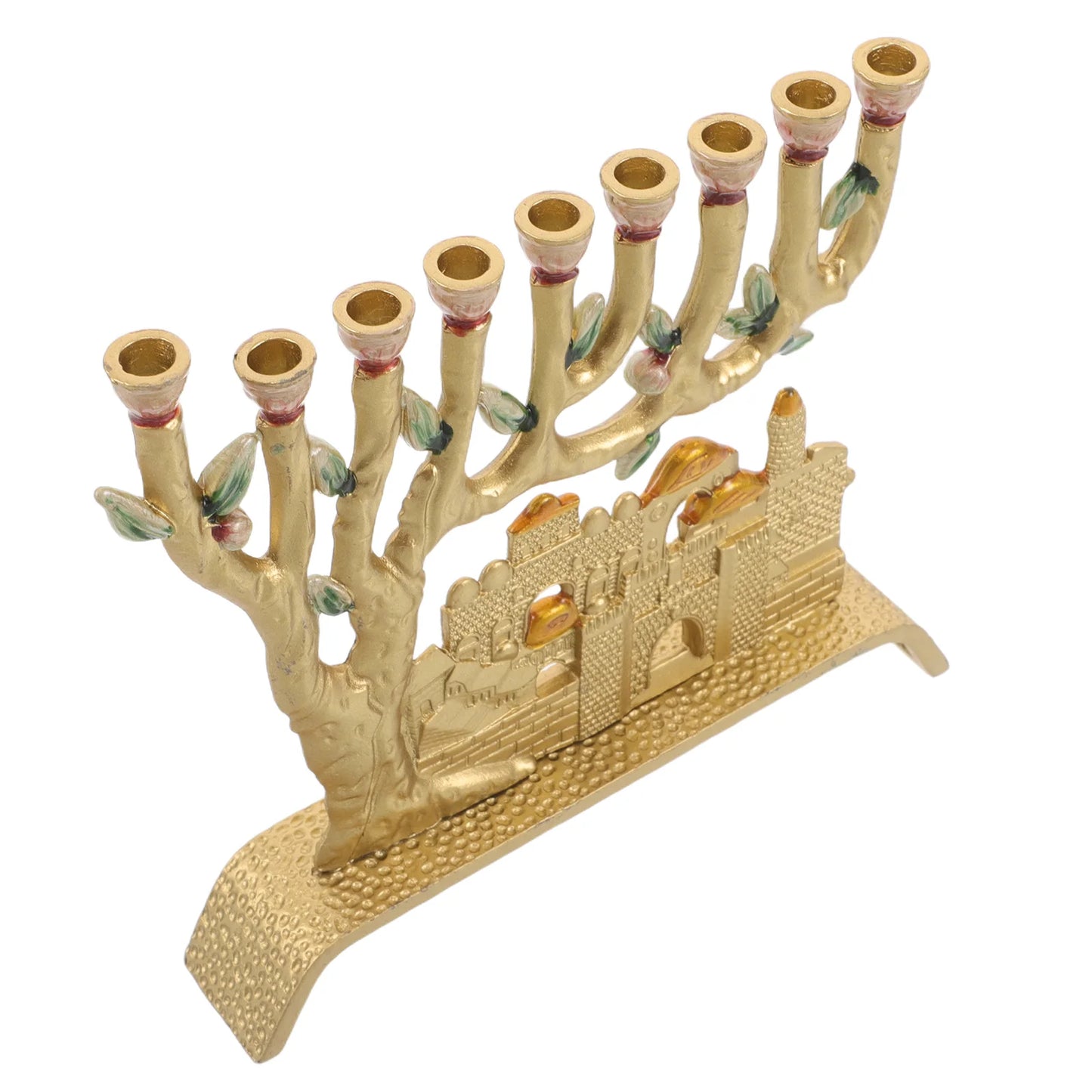 Aluminum Alloy Luxurious Jerusalem Holder 9 Branch Jewish Gold Menorah Holder Candelabra Hanukkah Candlestick