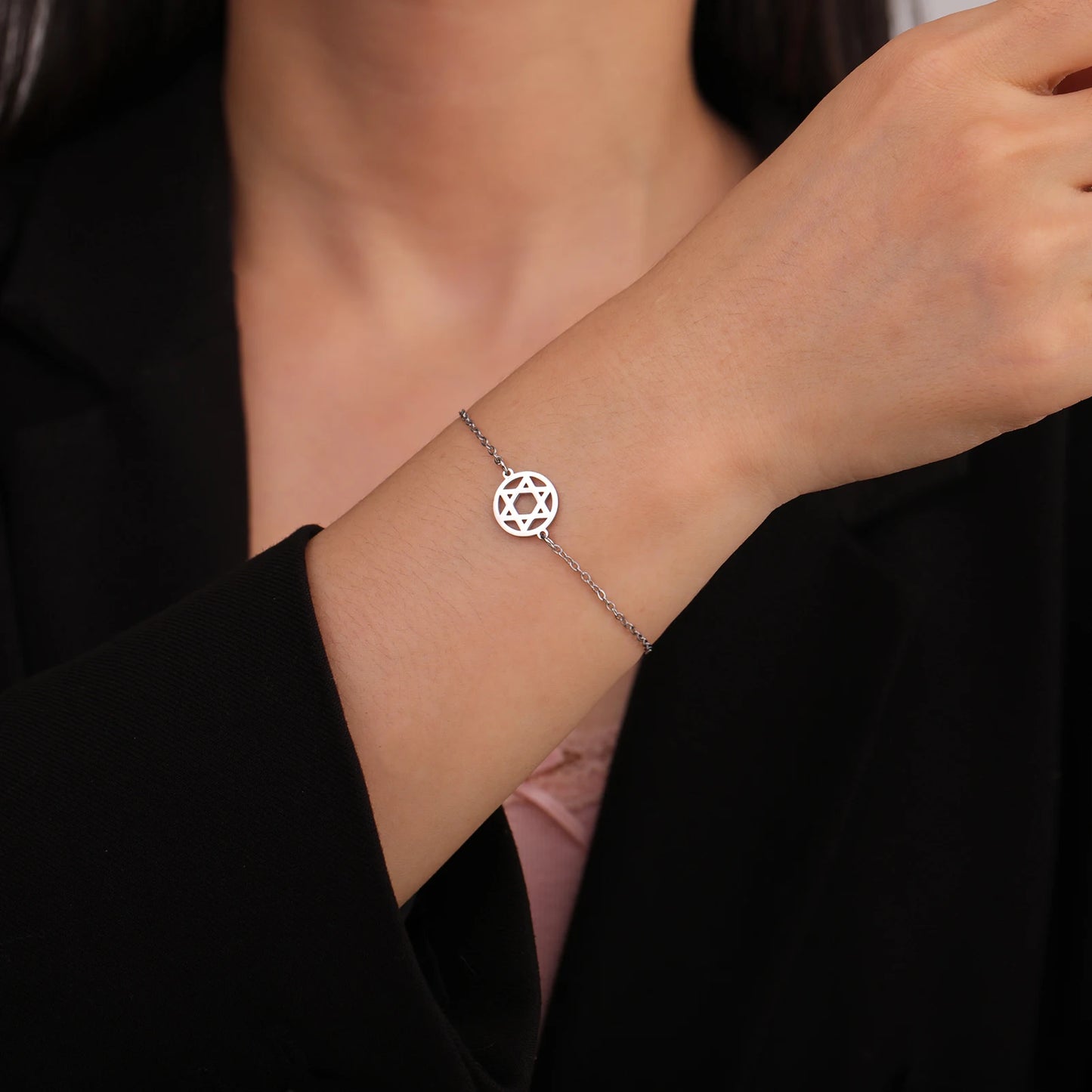 Skyrim Star of David Map Charm Bracelet Women Men Stainless Steel Adjustable Box Chain Bracelets Jewish Jewelry Gift Wholesale