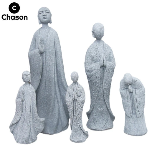 Buddha Stone Statue Little Buddhist Monks Tibetan Buddhism Figurines Zen Garden Ornament Meditation Home Aquarium Decoration