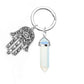 1Pc Natural Stone Crystal Points Keychain with Hamsa Hand Evil Eye Charms Reiki Energy Good Luck Amulet for DIY Jewelry Making