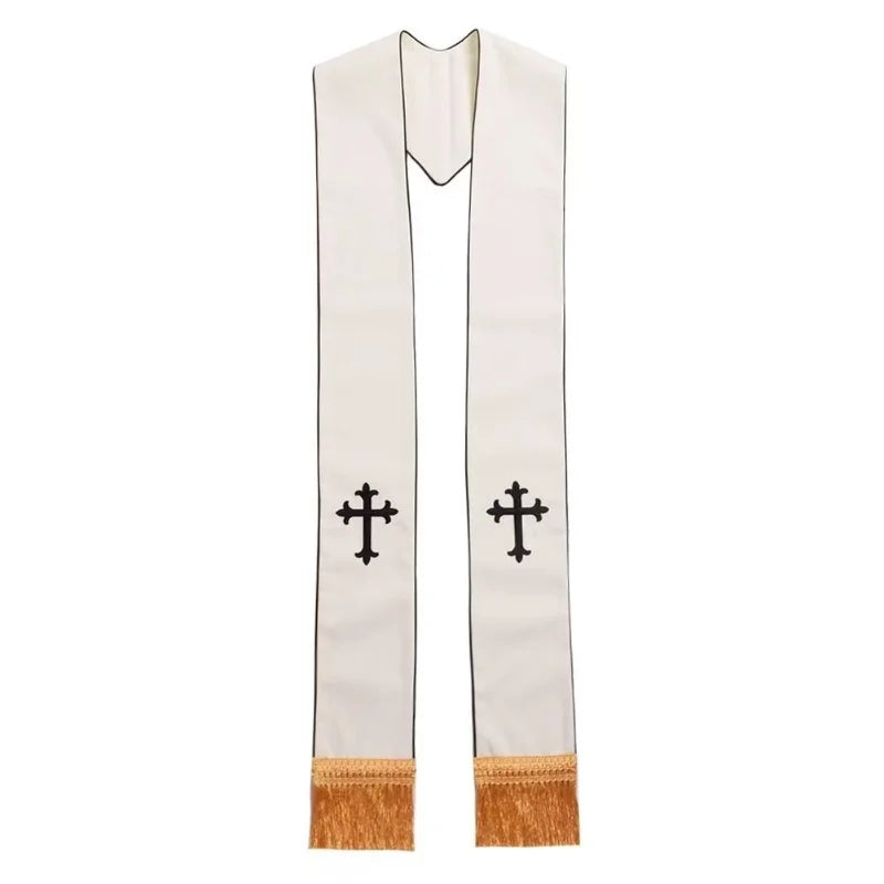 Clergy Stole Catholic Priest Stole Unisex Adults Catholic Mass Pastor Liturgical Overlay Embroidery Cross with Tassel