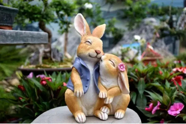 Pastoral Simulation Animal Resin Rabbit Couple Ornament Outdoor Garden Balcony Figurines Crafts Courtyard Accessories Decoration