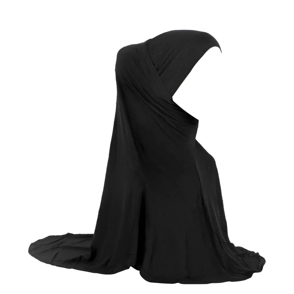 Women 2 Piece Solid Color Amira Jersey Muslim Hijab Soft Stretch Head Scarf with Tube Inner Underscarf Cap Hood Prayer Turbante