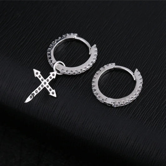 925 Sterling Silver Cross Pendant Asymmetric Hoop Earrings For Women Men Simple Personality New Trend Jewelry Wholesale