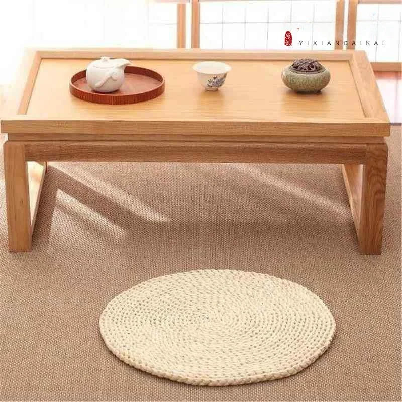 Rounded Mat Grass Woven Thin Foldable Window  Meditation Pad Yoga Mat Home Decorative Fabric Sitting Cushion