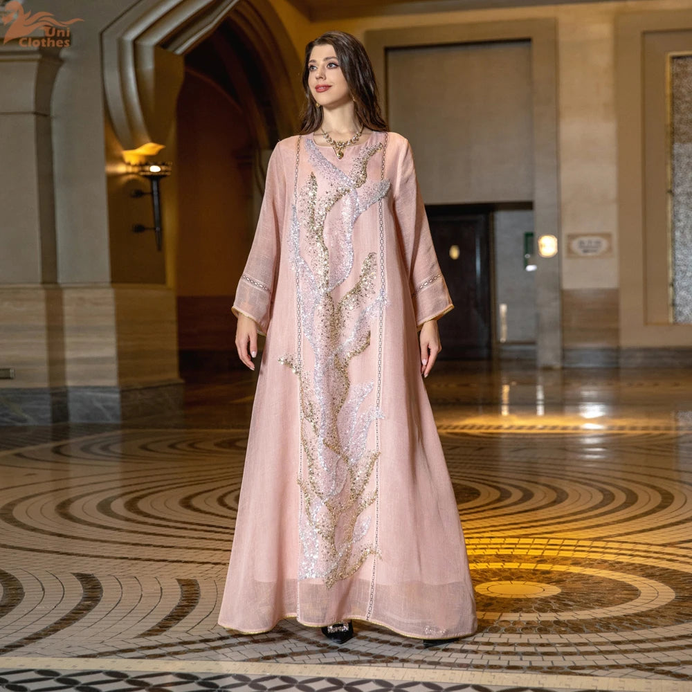 Uni Abaya Dubai Luxury Evening Dress Woman For Party Prom Modest Fashion Mesh Sequins Embroidery New in Dresses 2025