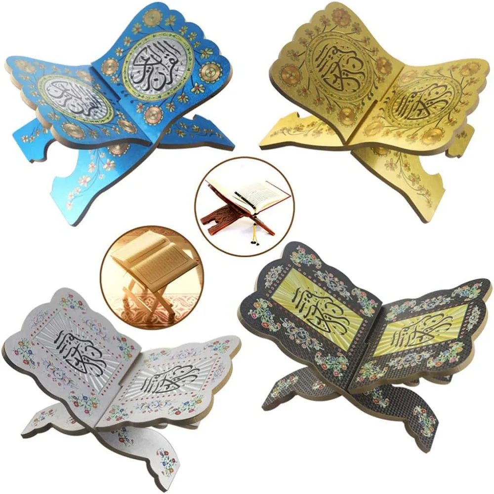Ramadan Quran Holder Folding Bible Display Stand Decorative Islamic Eid Mubarak Bookshelf Organizer for Reading Prayer Chapel