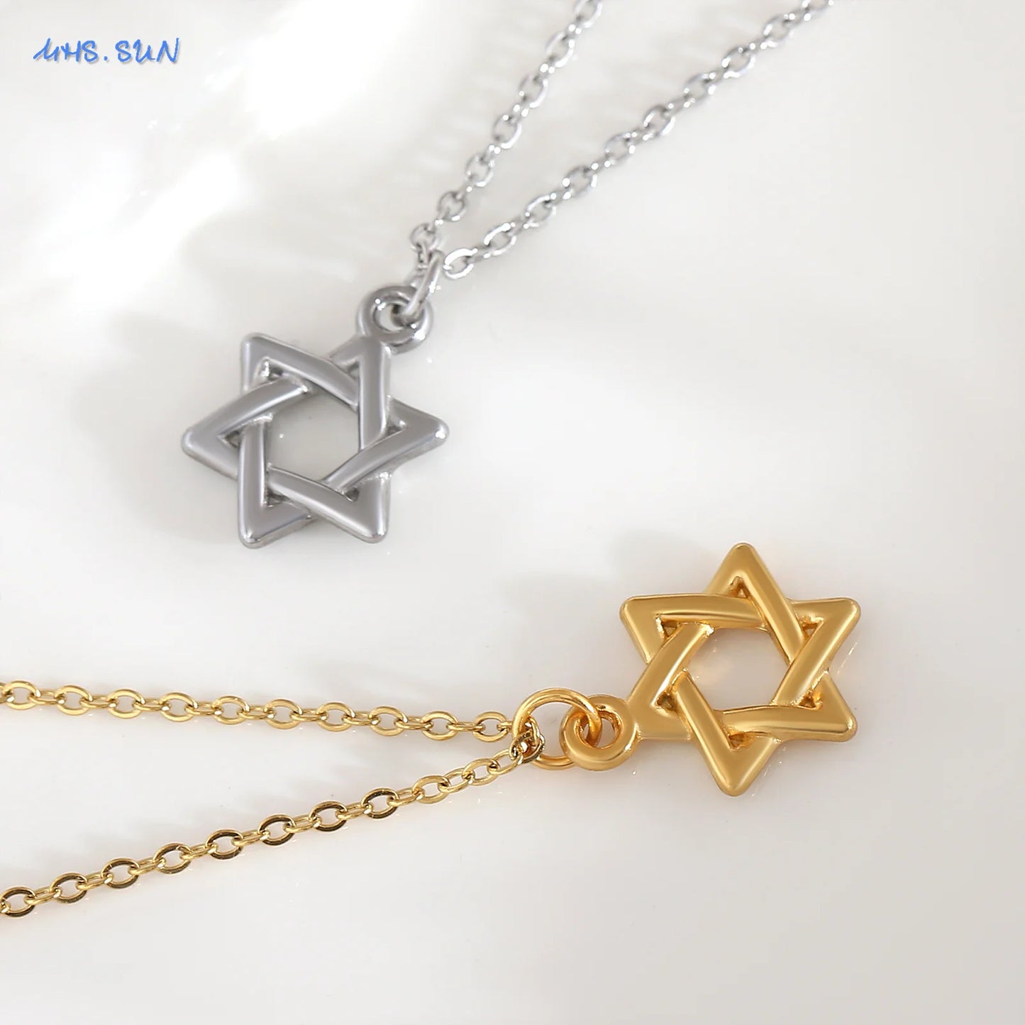 Simple Hollow Star of David Hexagram Choker Necklace for Men Women Gold Color Stainless Steel Chain Necklaces Jewish Jewelry