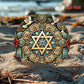 2D Flat Star of David Menorah Dove Round Metal Tin Sign, Elegant Jewish Hanukkah Religious Wall Decor, Ornate Judaica Art Iron P