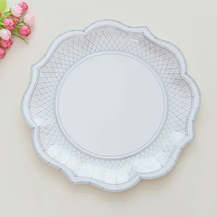 8pcs Chinese Blue White Porcelain Plate Party Decoration Plate Retro Wave Edge Plate Holiday Cake Plate Disposable Paper Plate