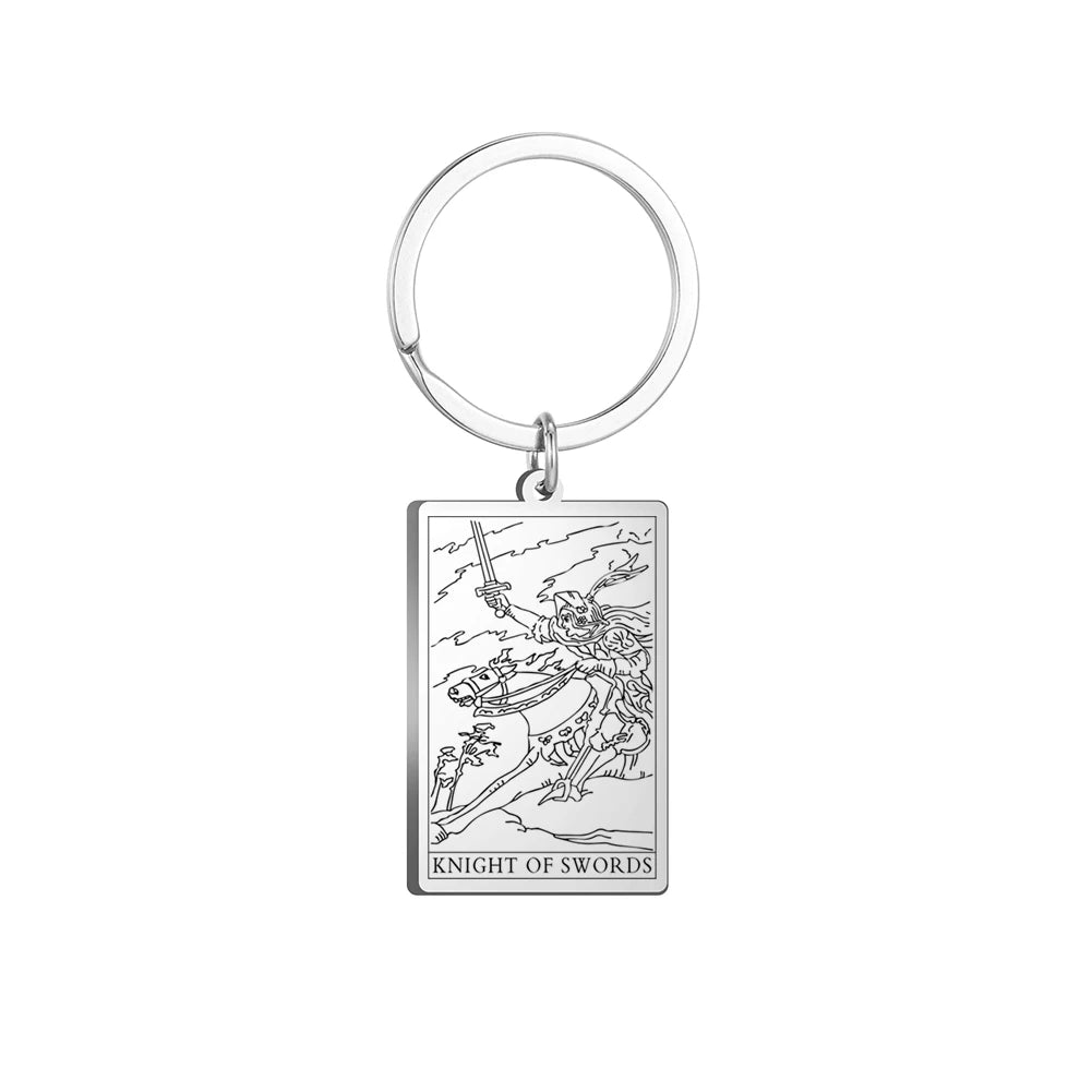 Dawapara Tarot Cards Keychains Stainless Steel Vintage Amulet Good Luck The Major Arcana Keyring Wiccan Jewelry