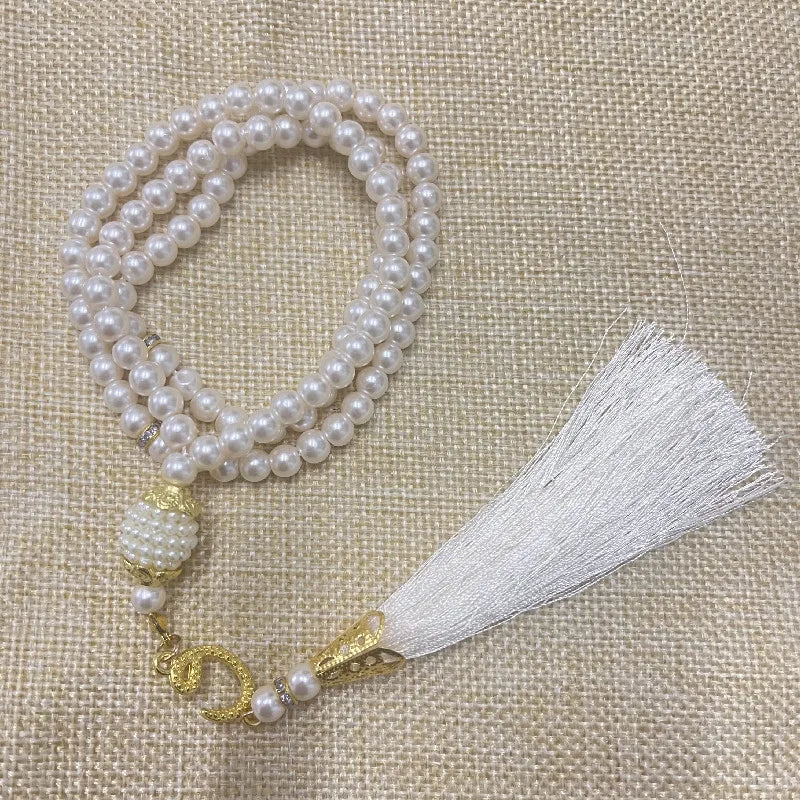 6mm 99pcs Glass Pearls Tassel Turkish Style Muslim Rosary Islamic Prayer Beads Bracelet For Women Jewelry Accessories Gift