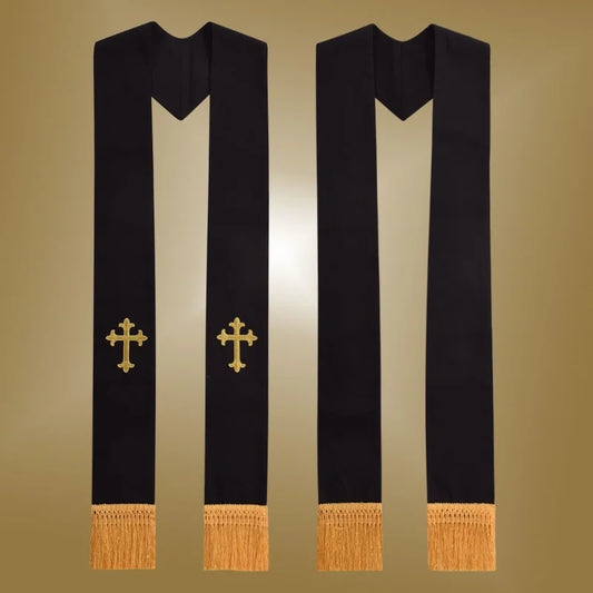 Clergy Stole Catholic Priest Stole Unisex Adults Catholic Mass Pastor Liturgical Overlay Embroidery Cross with Tassel