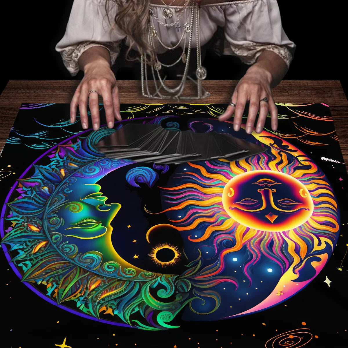 Floral And Sun Tarot Card Tablecloth Altar Cloth Flower Life Spread Tarot Reading Cloth Spiritual Oracle Card Pad