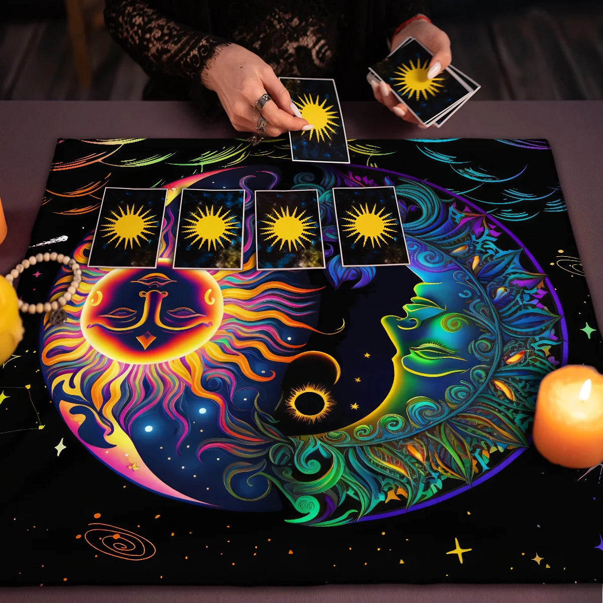 Floral And Sun Tarot Card Tablecloth Altar Cloth Flower Life Spread Tarot Reading Cloth Spiritual Oracle Card Pad