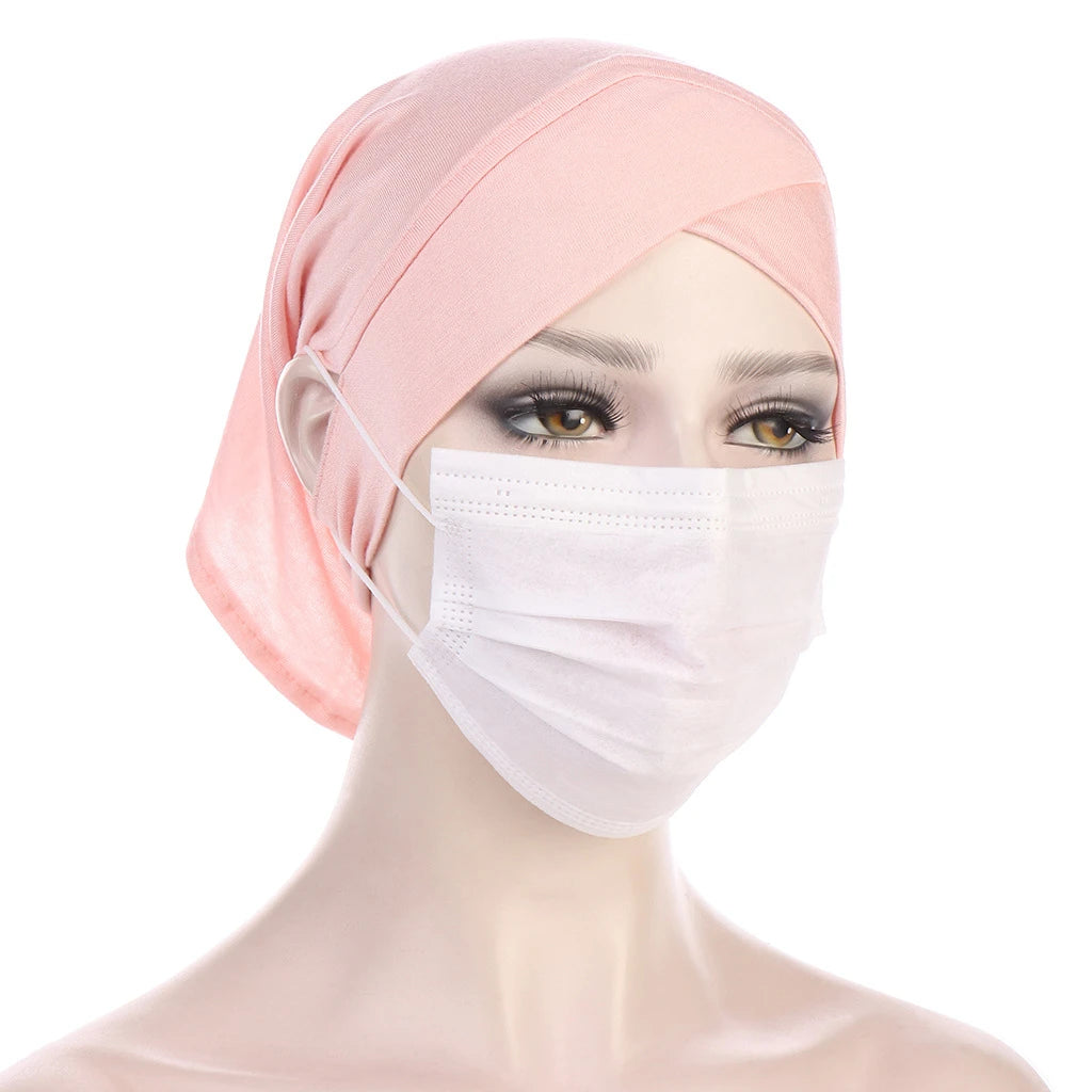 2026 New Jersey Earhole Underscarf Cap Forehead Cross Elastic Muslim Inner Hijab Caps Islamic Female Headscarf Turban Bonnet
