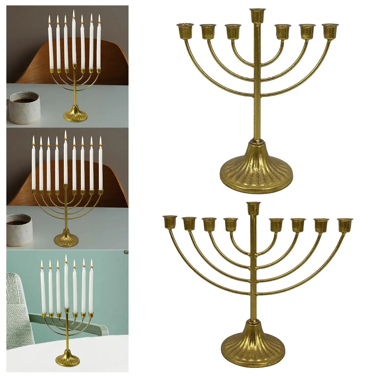 Table Jewish Candlestick Holder Wide Sturdy Base Hanukkah Decoration Menorah for Shelf Cabinet Fireplace Living Room Desk