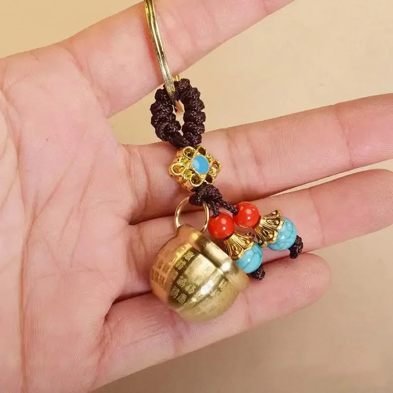 Chinese Feng Shui Gourd Keychain With Five Emperors Money Lucky Pendant Creative Wealth Key Ring Home Office Women Men Bag Charm