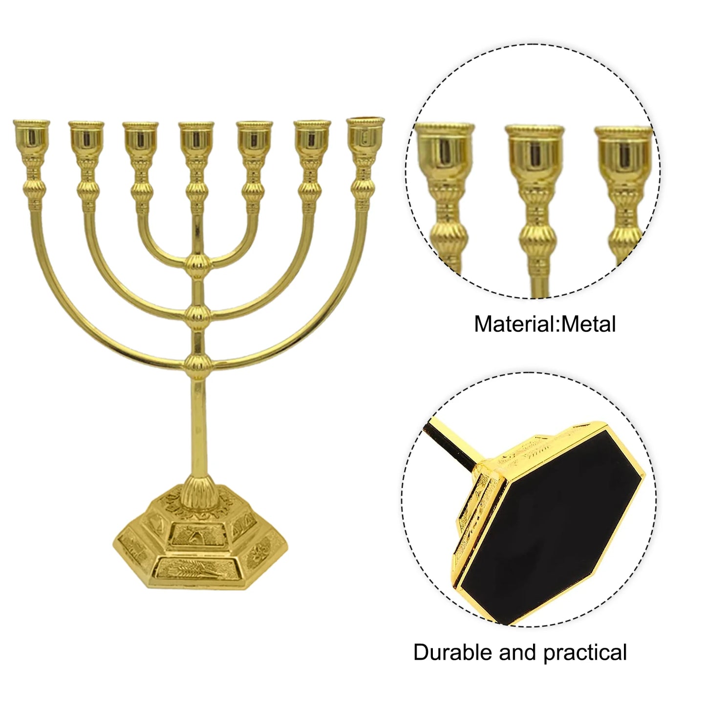 7 Branch Menorah Candle Holder Jerusalem Temple 12 Tribes of Israel Menorah 6.69-inch Height Antique Hanukkah Candle Stand  4 3