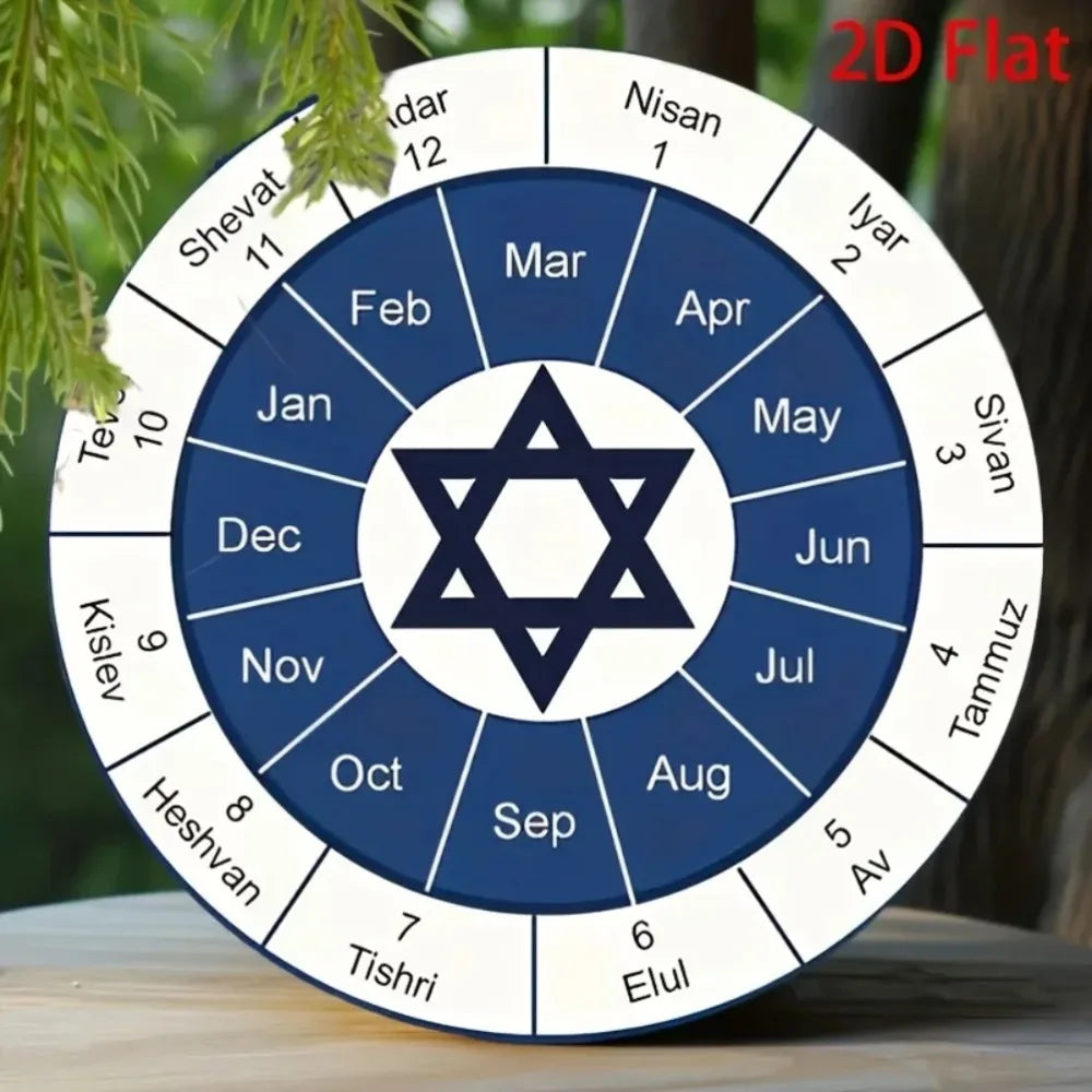 Star of David Hebrew Month Plaque - English Translation Wall Decor for Room Cafe, Jewish Themed Wall Decoration