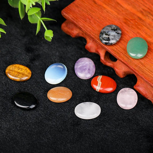 JH18-1 5/10Pcs Natural Crystal Palm Stone, 2cm Oval Shaped Raw Gemstone for Handheld Worry Stone Reiki Healing Massage Decor