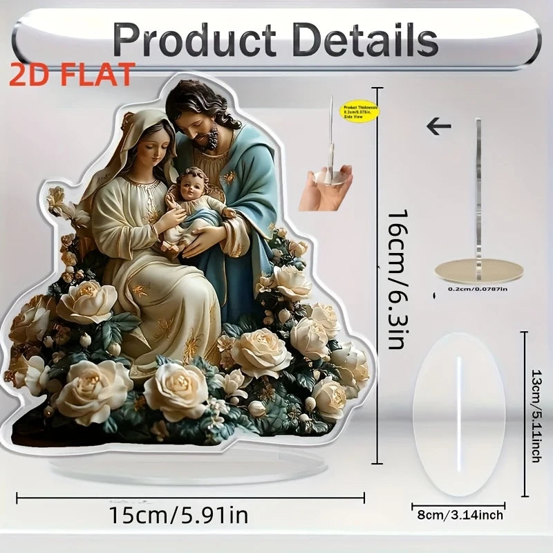 2D Acrylic Desktop Christmas Decor - Jesus' Birth Virgin Mary Angel Cartoon Print Christian Home Christmas 2026 New Year Gift