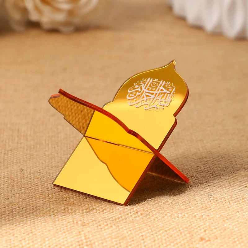 1/5Pcs Gold Acrylic Islamic Date Stand Eid Mubarak Mini Shelf Food Dessert Holder Ramadan Party Home Table Decoration Supplies