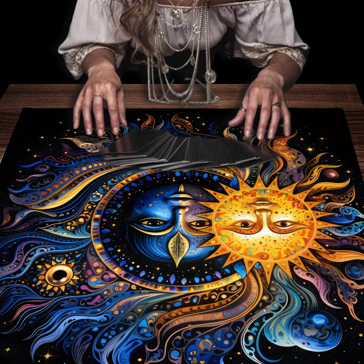 Floral And Sun Tarot Card Tablecloth Altar Cloth Flower Life Spread Tarot Reading Cloth Spiritual Oracle Card Pad
