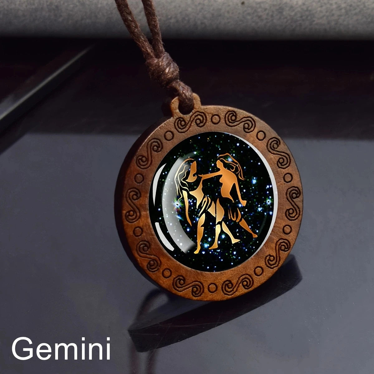 12 Zodiac Signs Rope Chain Necklace Aries Taurus Gemini Cancer Leo Virgo Libra Scorpio Constellation Necklace Wooden Pendant