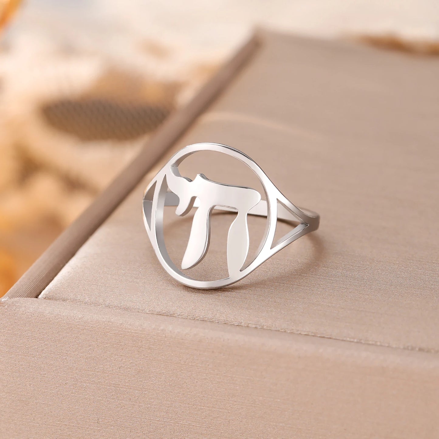 Skyrim Jewish Chai Round Rings Stainless Steel Hebrew Letter Sign of Life Ring Women Men Protection Amulet Judaism Jewelry