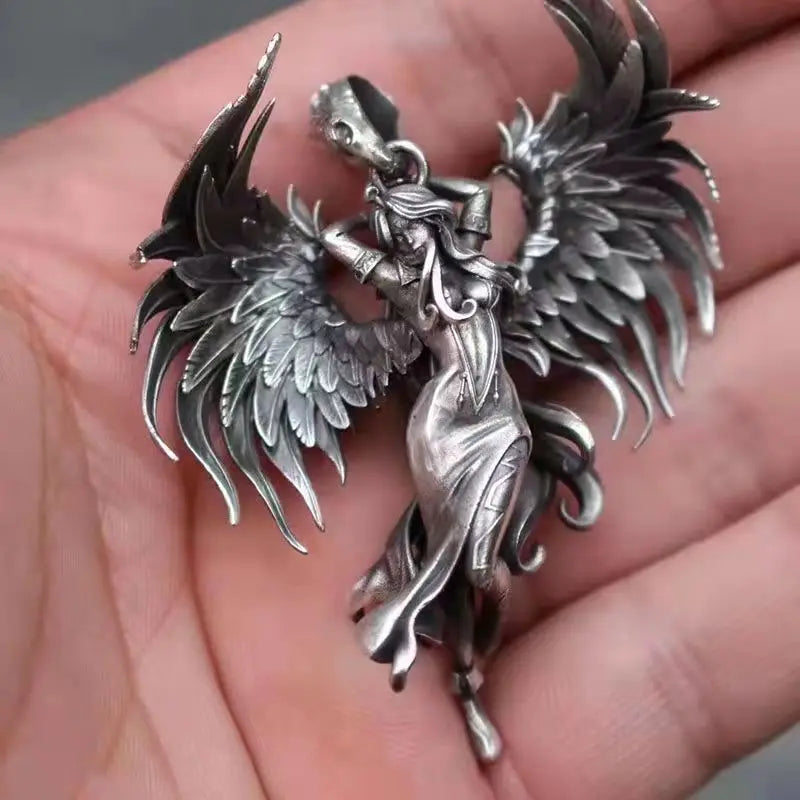 Classic Angel Pendant Necklace Handmade Seraph Prayer Pendant Long Chain Necklace Men Women Jewelry Anniversary Gift