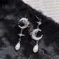Fashion Asymmetric Shiny Star Moon Drop Earrings for Women Exquisite Metal Crystal Pearl Earrings Aesthetic Jewelry Accessories