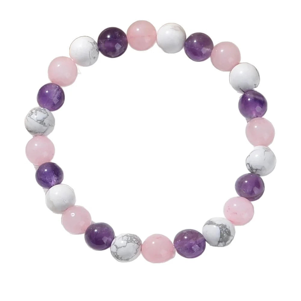 Three Colors of Natural Stone 8mm Round Beaded Elastic Bracelet Universal for Both Men and Women