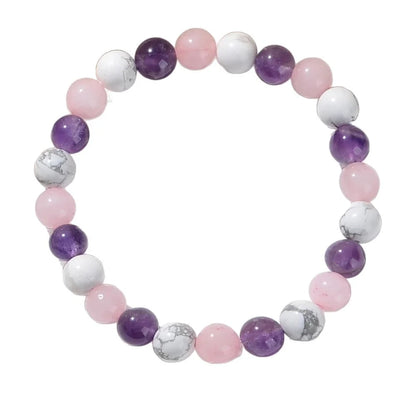 Three Colors of Natural Stone 8mm Round Beaded Elastic Bracelet Universal for Both Men and Women