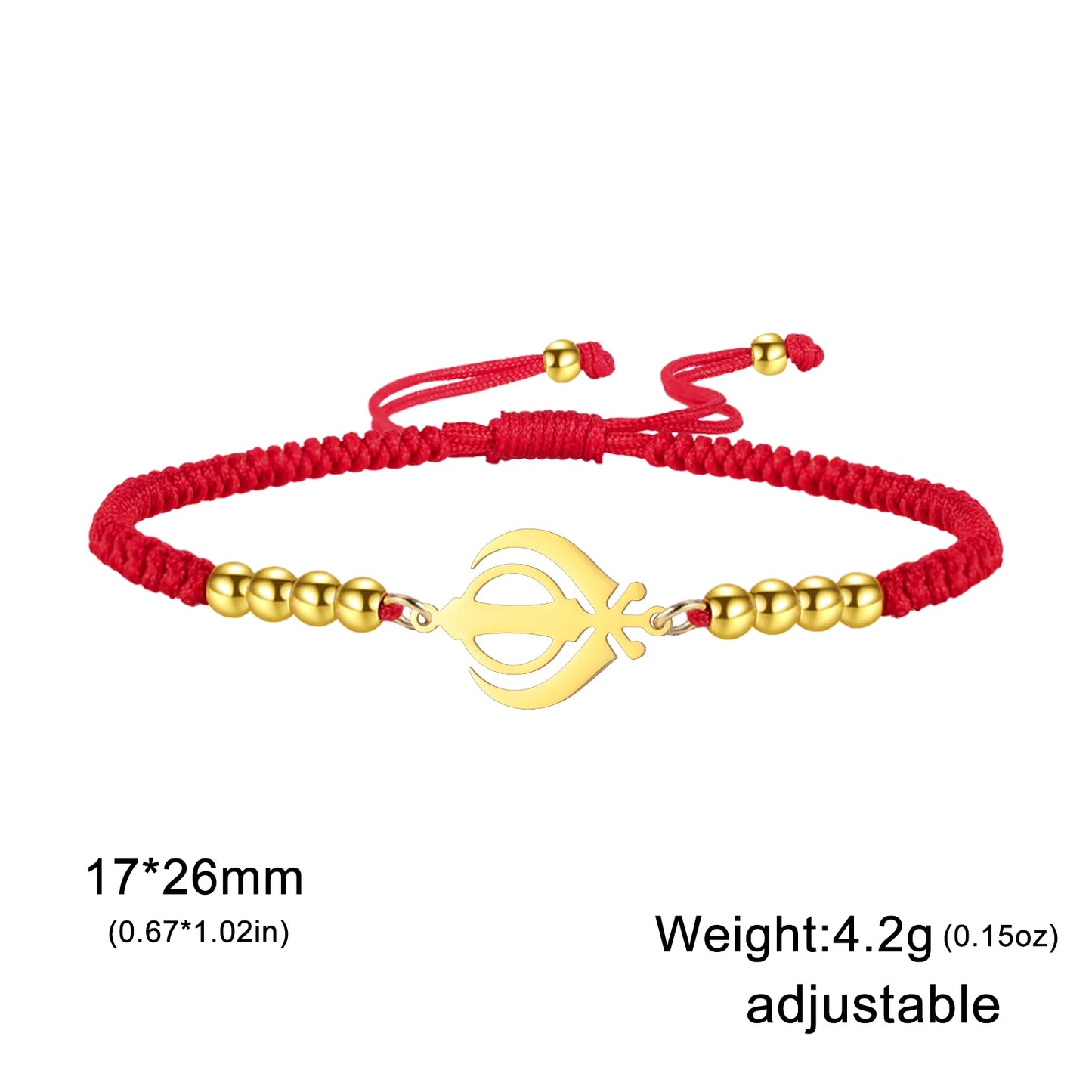 LIKGREAT Sikhism Adjustable Rope Bracelets for Women Men Stainless Steel Sikh Khanda Indian Pakistan Punjab Religious Jewelry