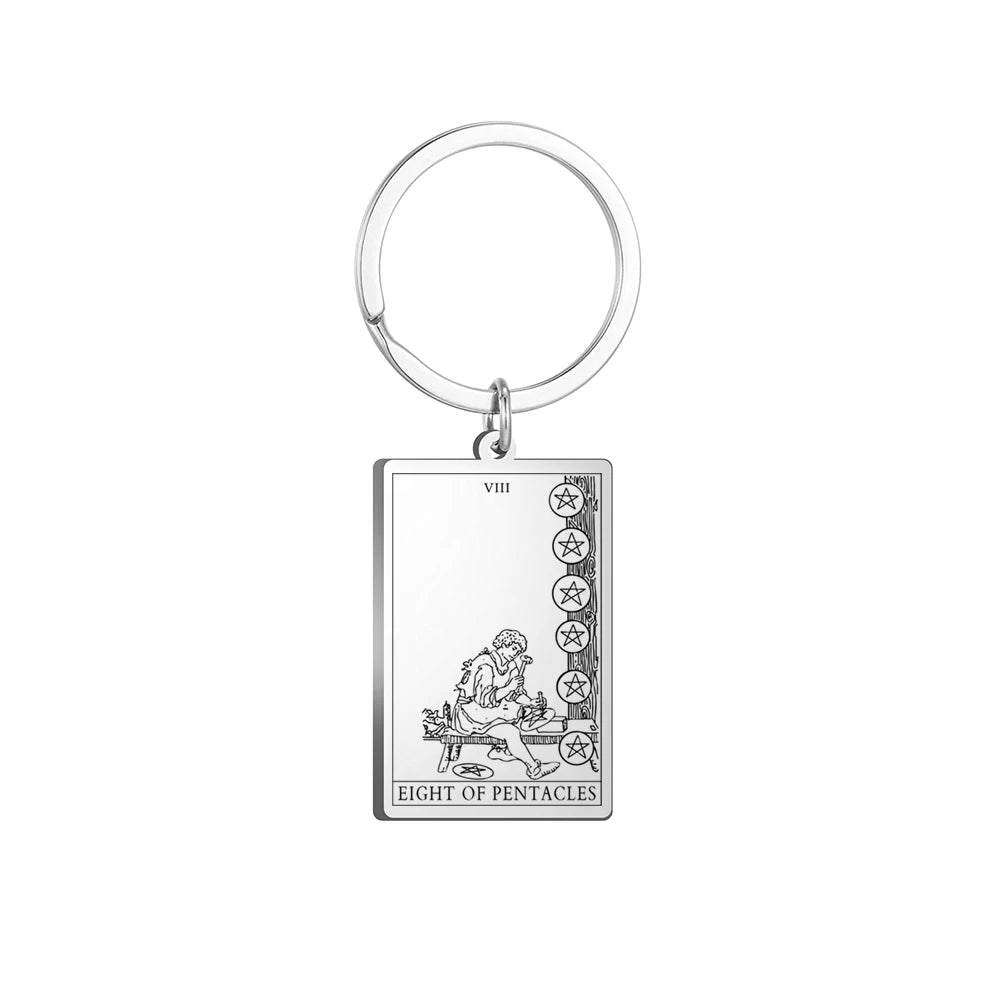 Dawapara Tarot Cards Keychains Stainless Steel Vintage Amulet Good Luck The Major Arcana Keyring Wiccan Jewelry