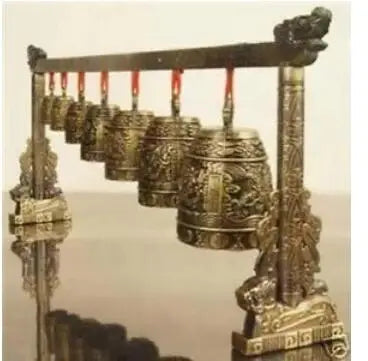 Chinese Old Meditation Gong with 7 Ornate Bell with Dragon Design Chinese Musical Instrument decoration bronze factory outlets