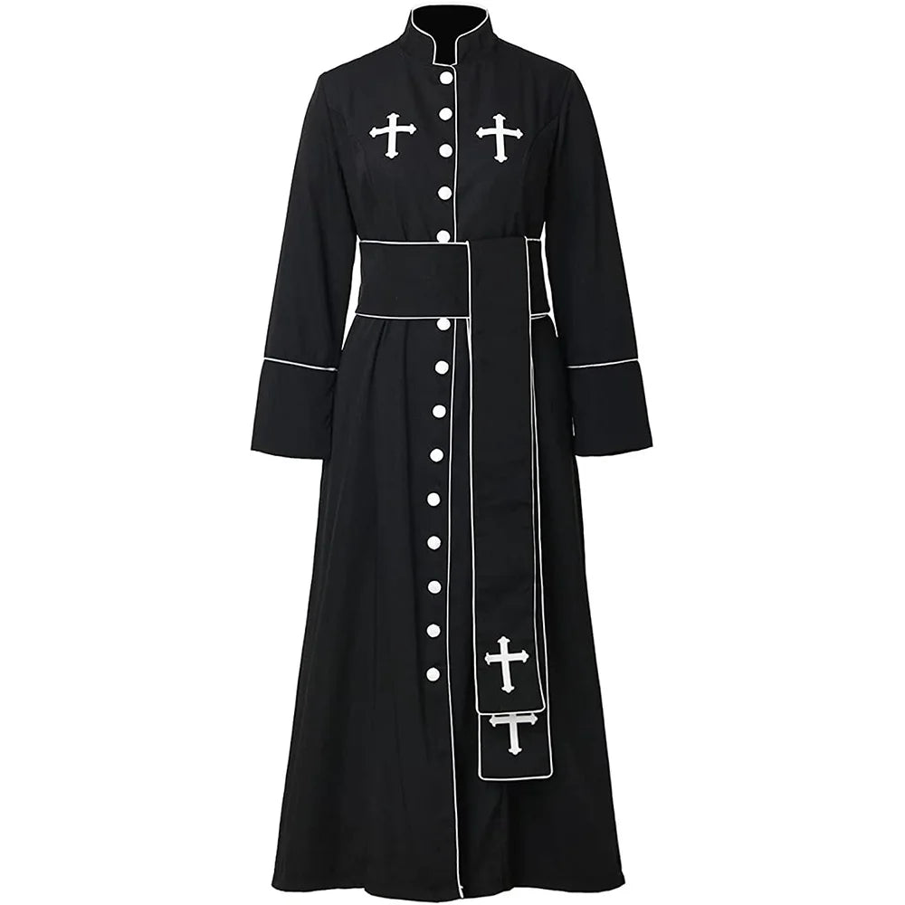 Medieval Priest Costume Catholic Church Religious Roman Retro Pope Pastor Father Mass Missionary Robe Clergy Cassock Full Sets