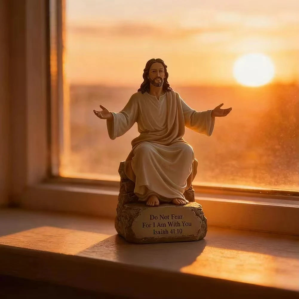 Jesus Open Arms Blessing Statue With Bible Verse Base I Am With You Always Resin Christian Figurine Religious Home Decor Gift