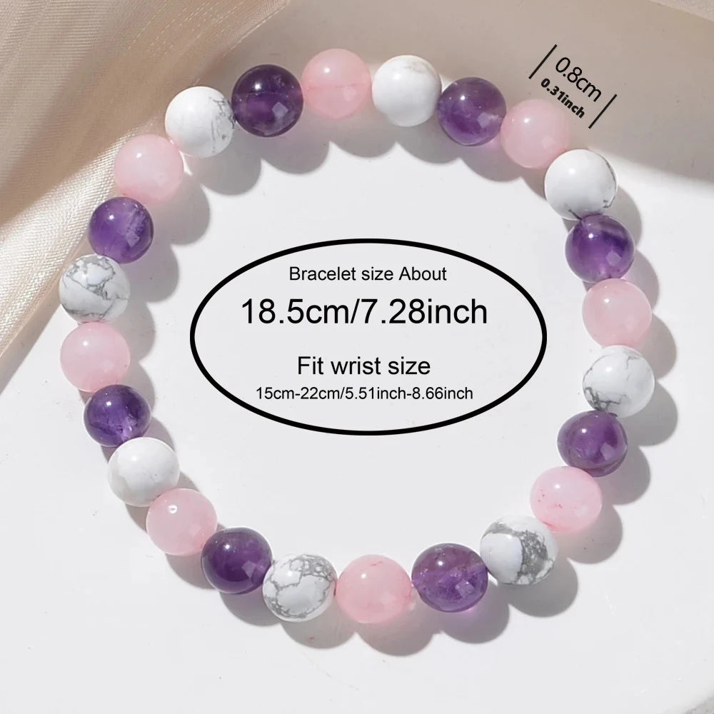 Three Colors of Natural Stone 8mm Round Beaded Elastic Bracelet Universal for Both Men and Women