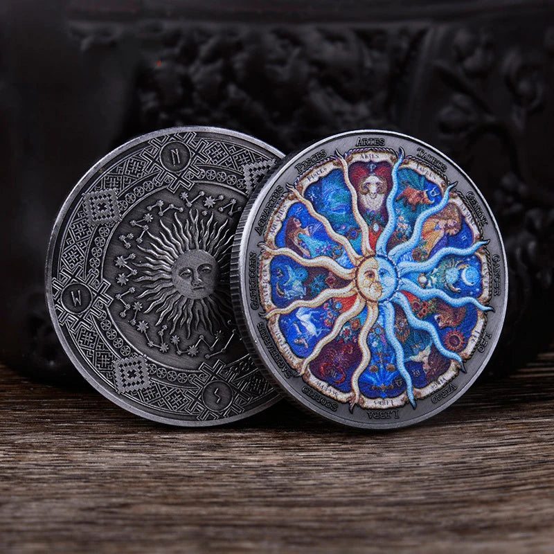 2023 Twelve Constellation Sun Moon God Lucky Coin Bronze Color Commemorative Coin Constellation Lover Small Gift Ornament